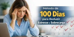 Mulher estressada com computador e papéis no método de 100 dias para reduzir estresse