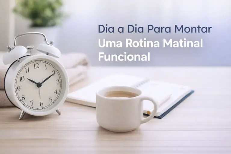 Cena de manhã tranquila com relógio vintage, café e bloco de notas em mesa de madeira